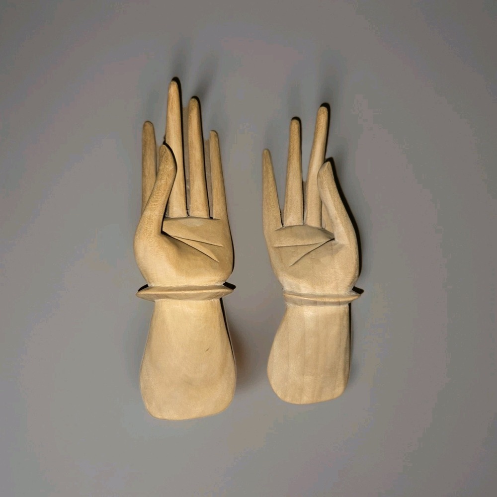 Vintage Indonesia Bali Wood Carving Carved Set Of Left And Right Hand 7"‎